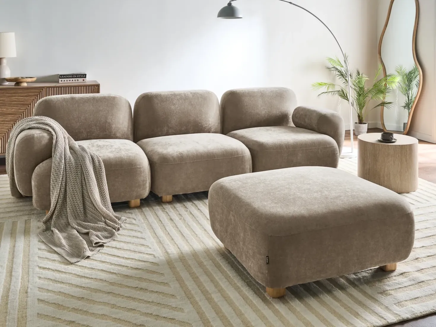 Divano modulare 3 posti AMLI Tessuto Beige con ottomana