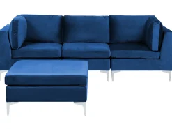 Divano modulare 3 posti EVJA Velluto Blu marino con ottomana
