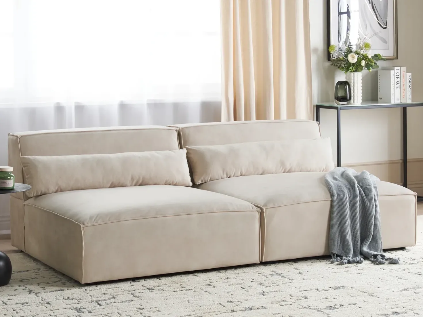 Divano modulare 2 posti HELLNAR Velluto Beige chiaro