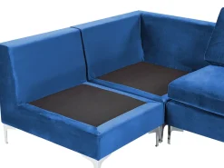Divano modulare a U 6 posti EVJA Velluto Blu marino con ottomana