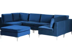 Divano modulare a U 6 posti EVJA Velluto Blu marino con ottomana