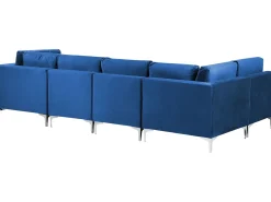 Divano modulare a U 6 posti EVJA Velluto Blu marino con ottomana