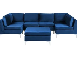 Divano modulare a U 6 posti EVJA Velluto Blu marino con ottomana