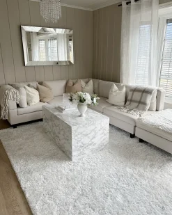Divano modulare a U 5 posti UNSTAD Tessuto Beige chiaro con ottomana