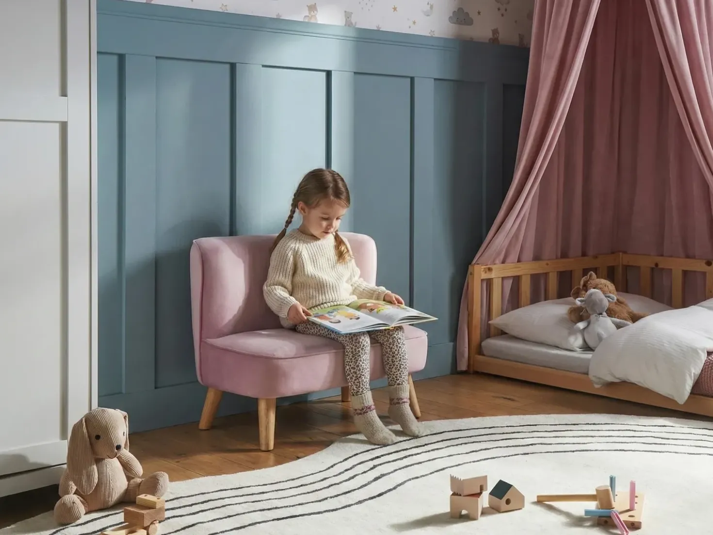 Divano per bambini RISBY Velluto Rosa