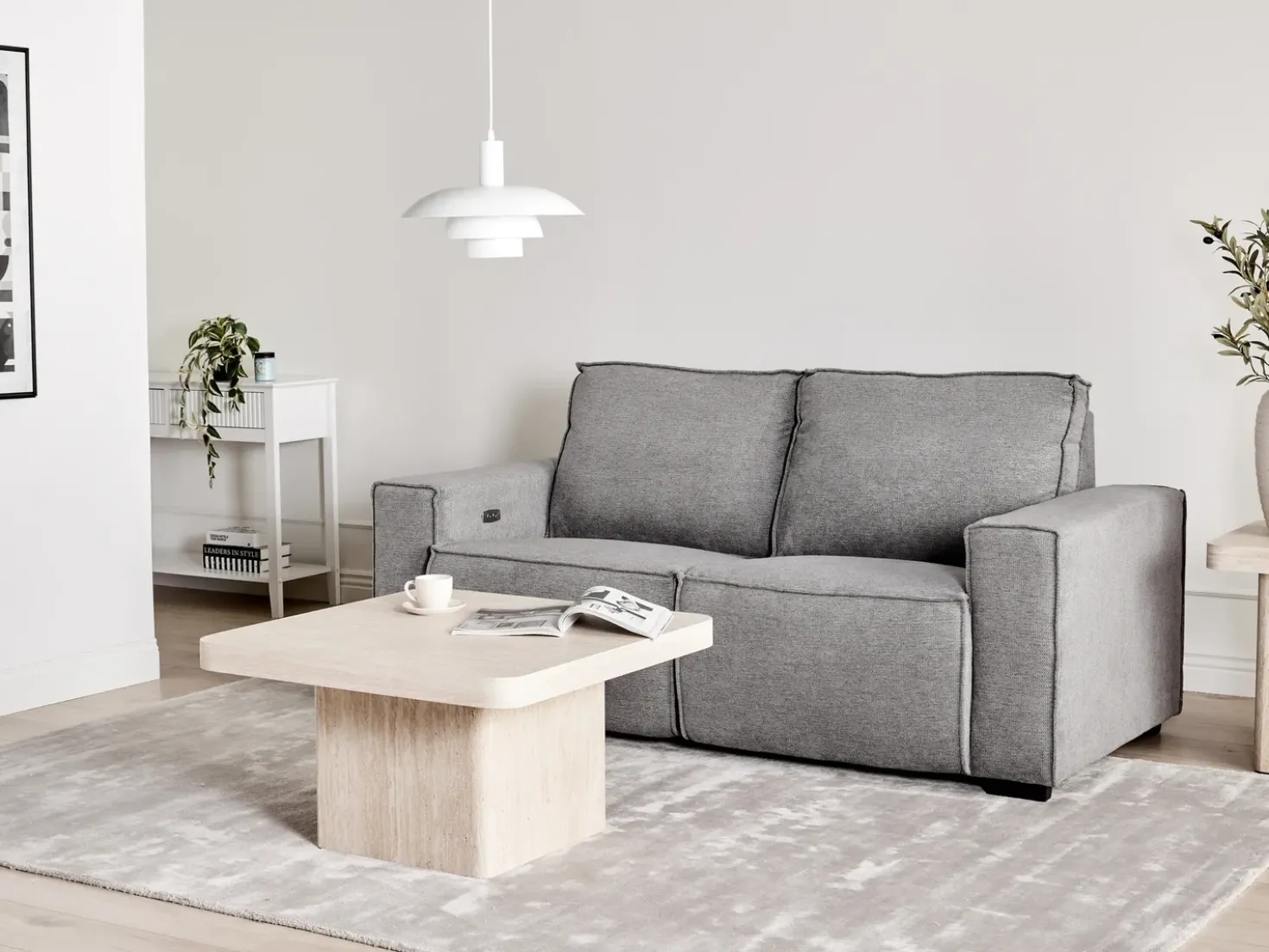 Divano reclinabile elettrico 2 posti NUKARI Tessuto Grigio