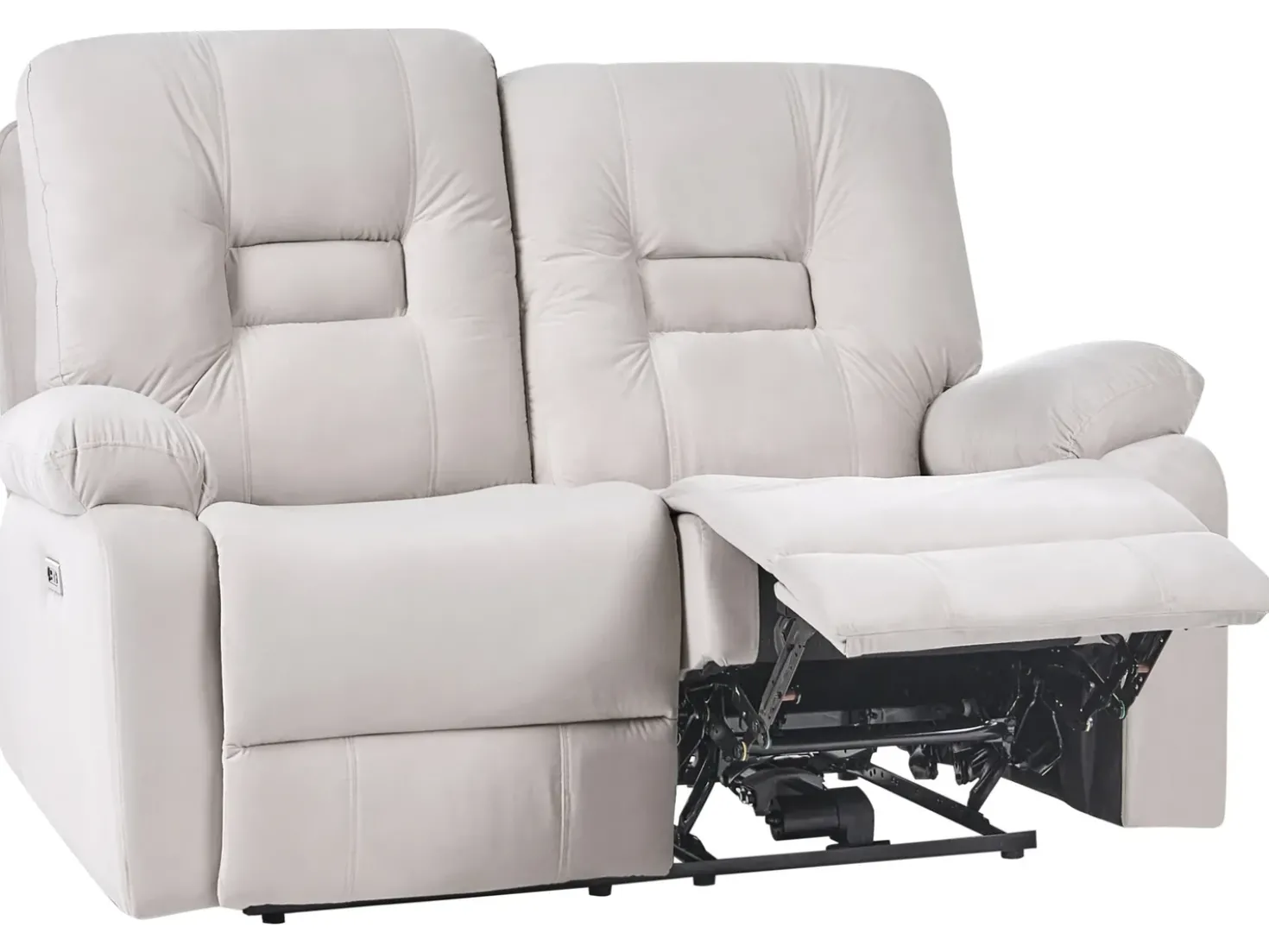 Divano reclinabile elettrico 2 posti BERGEN Velluto Beige chiaro con porta USB