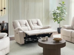 Divano reclinabile elettrico 2 posti BERGEN Velluto Beige chiaro con porta USB