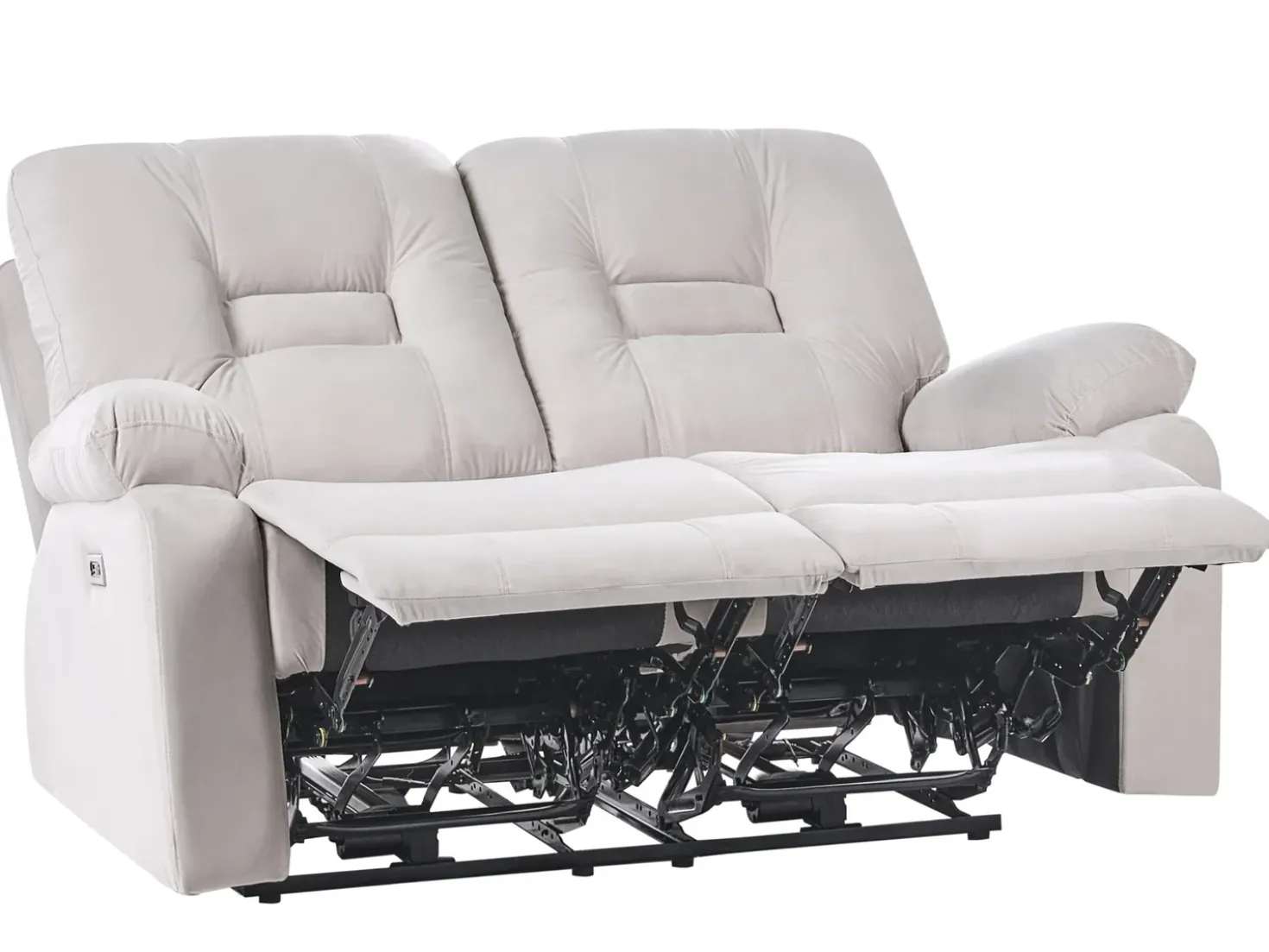 Divano reclinabile elettrico 2 posti BERGEN Velluto Beige chiaro con porta USB