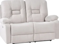 Divano reclinabile elettrico 2 posti BERGEN Velluto Beige chiaro con porta USB