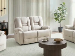 Divano reclinabile elettrico 2 posti BERGEN Velluto Beige chiaro con porta USB