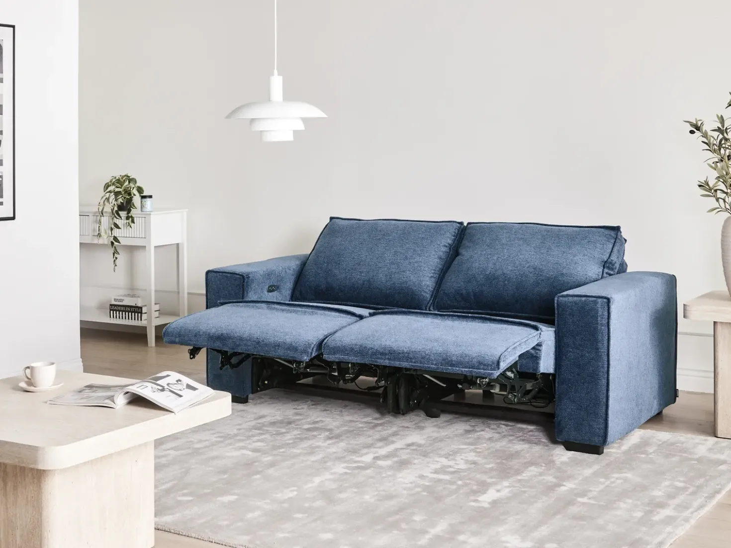 Divano reclinabile elettrico 2 posti NUKARI Tessuto Blu