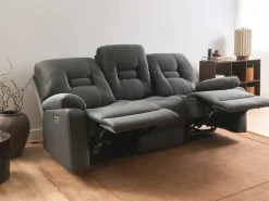 Divano reclinabile elettrico 3 posti BERGEN Velluto Grigio scuro