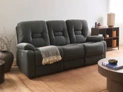 Divano reclinabile elettrico 3 posti BERGEN Velluto Grigio scuro