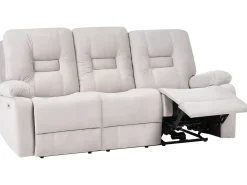 Divano reclinabile elettrico 3 posti BERGEN Velluto Beige chiaro con porta USB