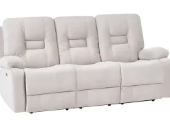 Divano reclinabile elettrico 3 posti BERGEN Velluto Beige chiaro con porta USB