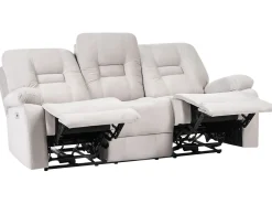 Divano reclinabile elettrico 3 posti BERGEN Velluto Beige chiaro con porta USB
