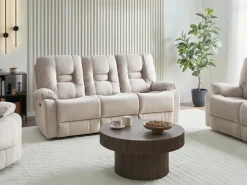 Divano reclinabile elettrico 3 posti BERGEN Velluto Beige chiaro con porta USB