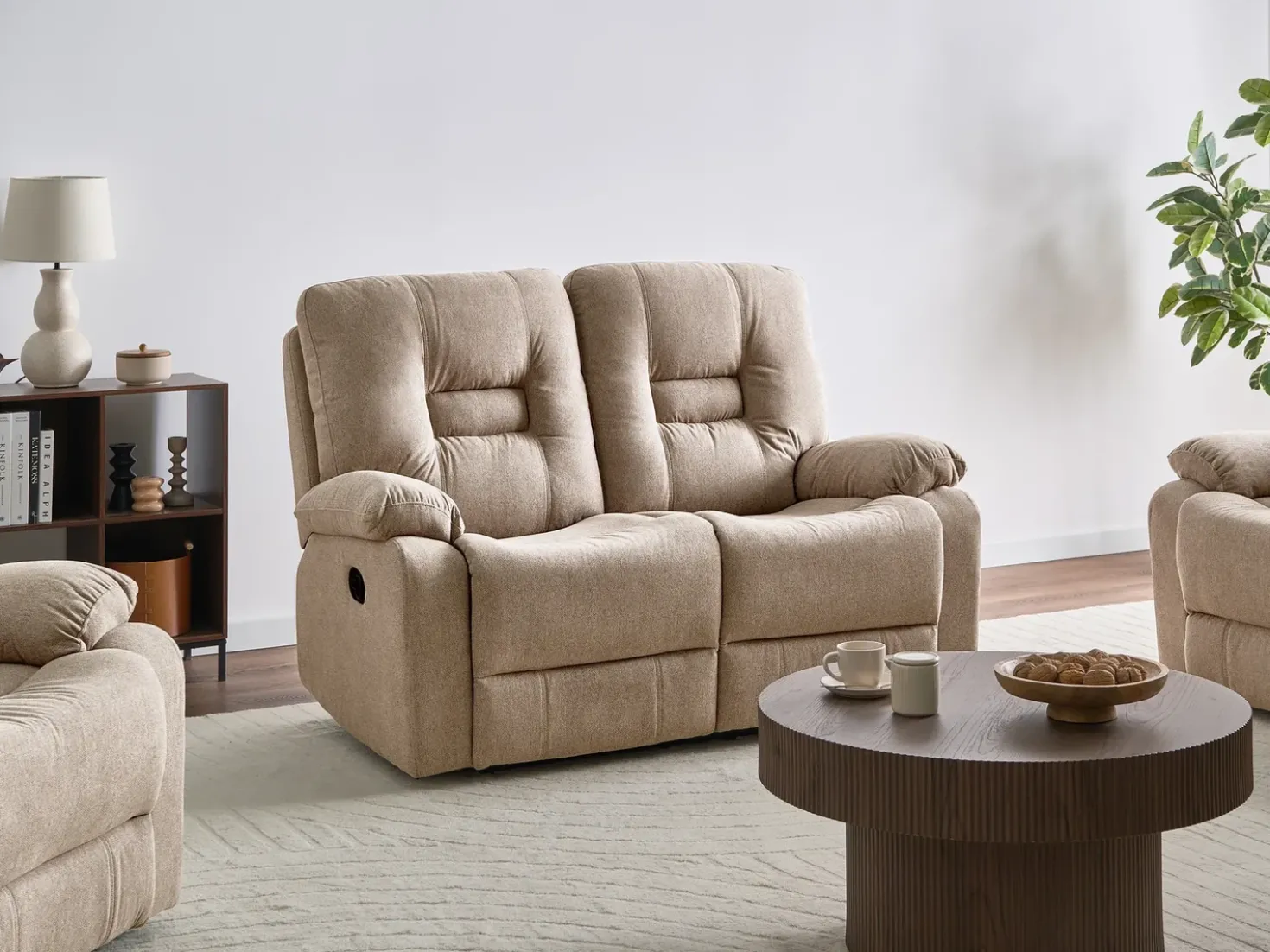 Divano reclinabile manuale 2 posti BERGEN Tessuto Beige