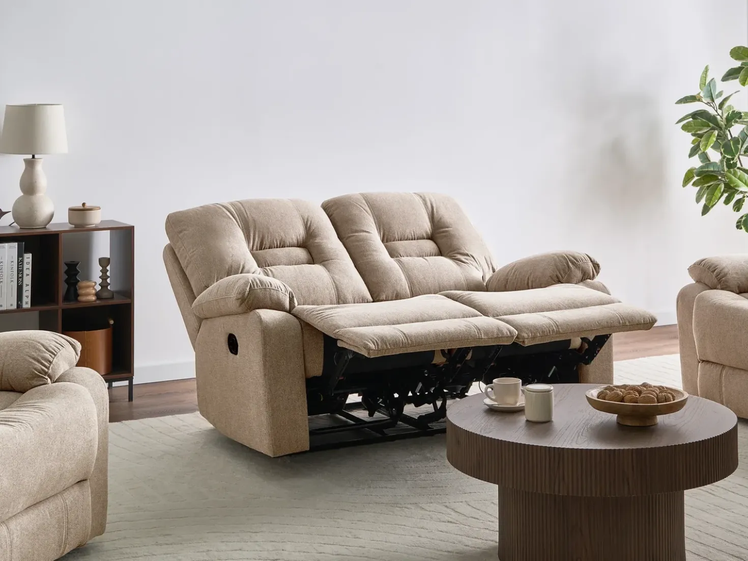 Divano reclinabile manuale 2 posti BERGEN Tessuto Beige
