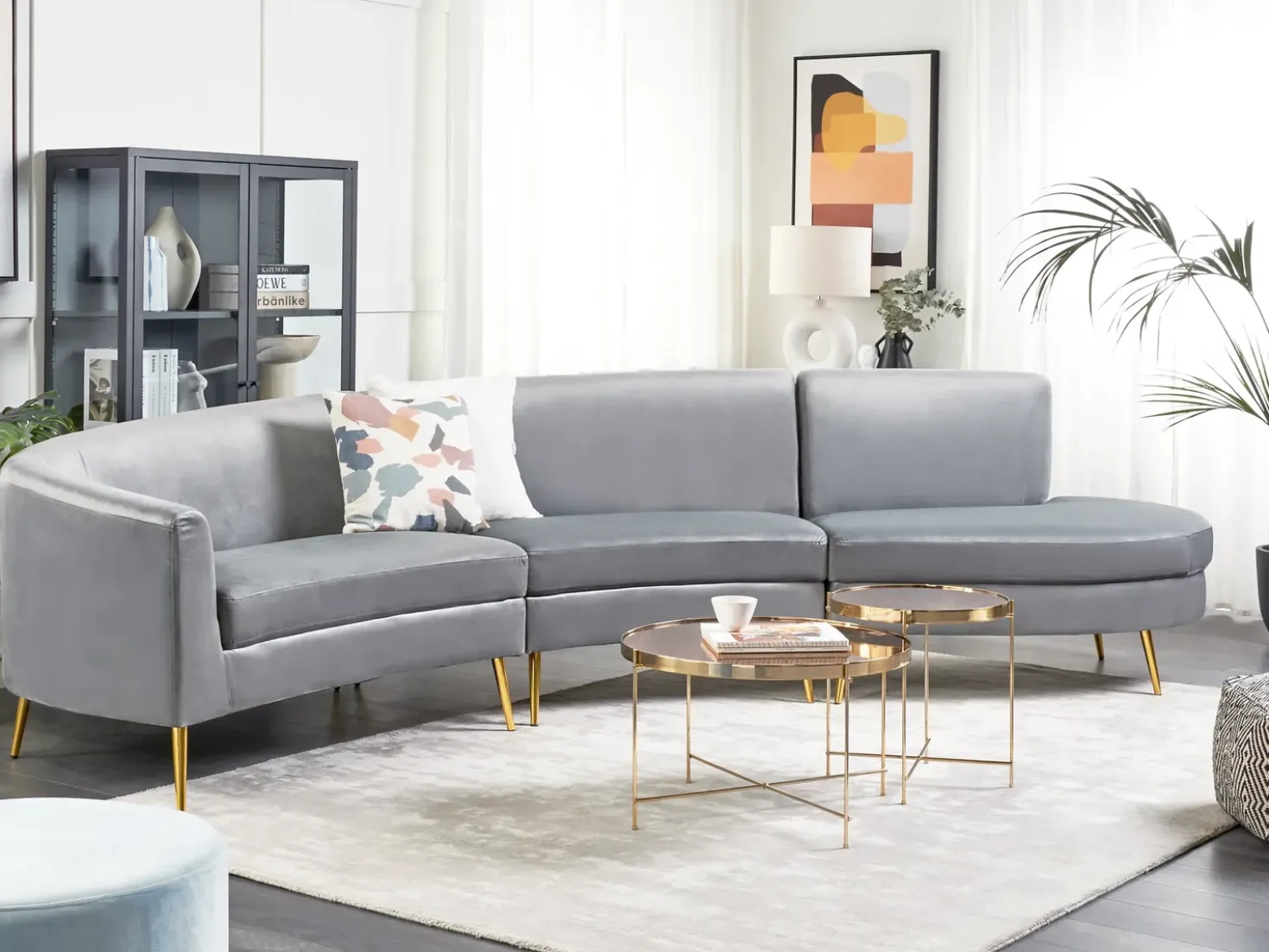 Divano semicircolare 4 posti MOSS Velluto Grigio chiaro