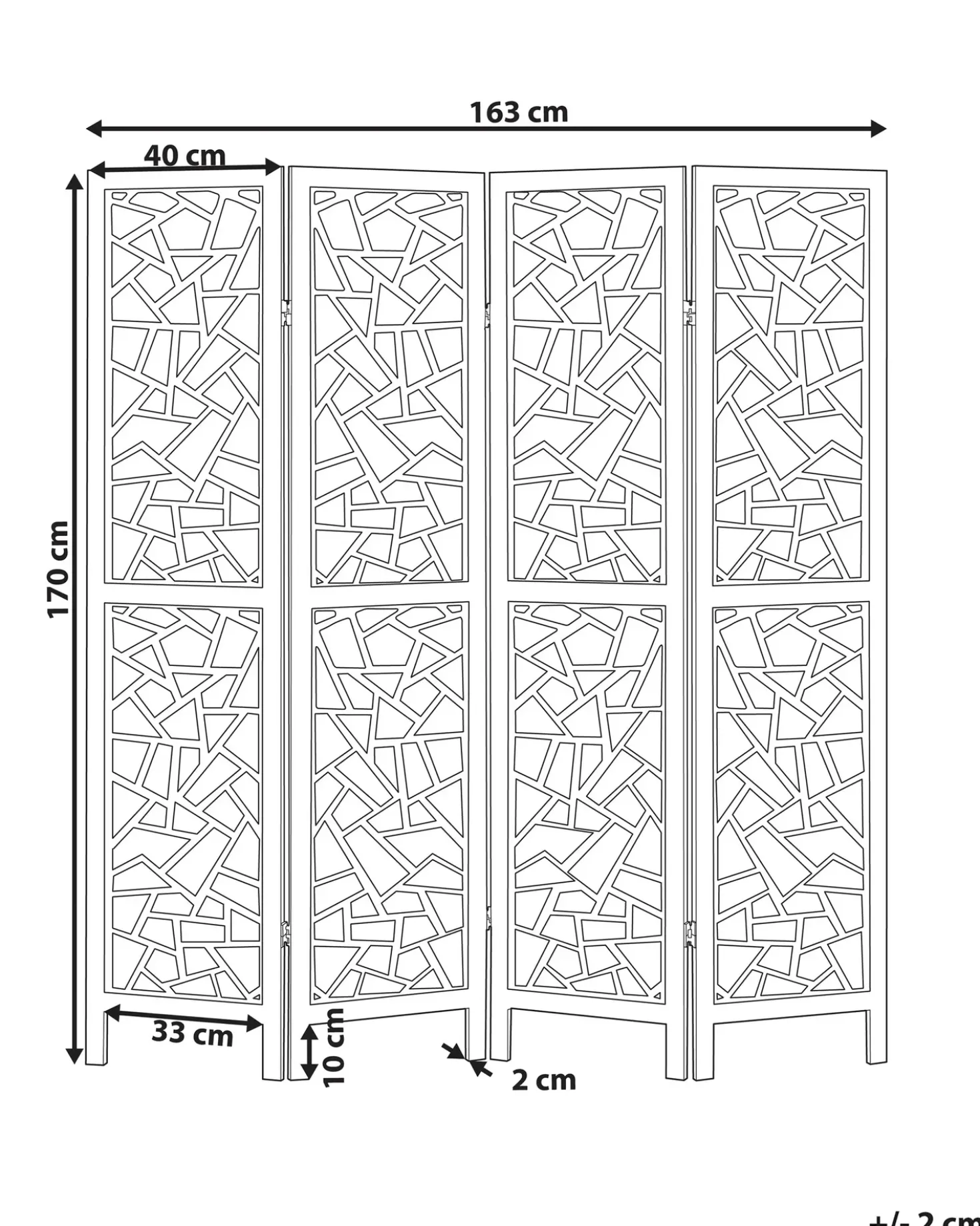 Divisorio per ambienti a 4 pannelli PIANLARGO Nero 163 cm 170 cm