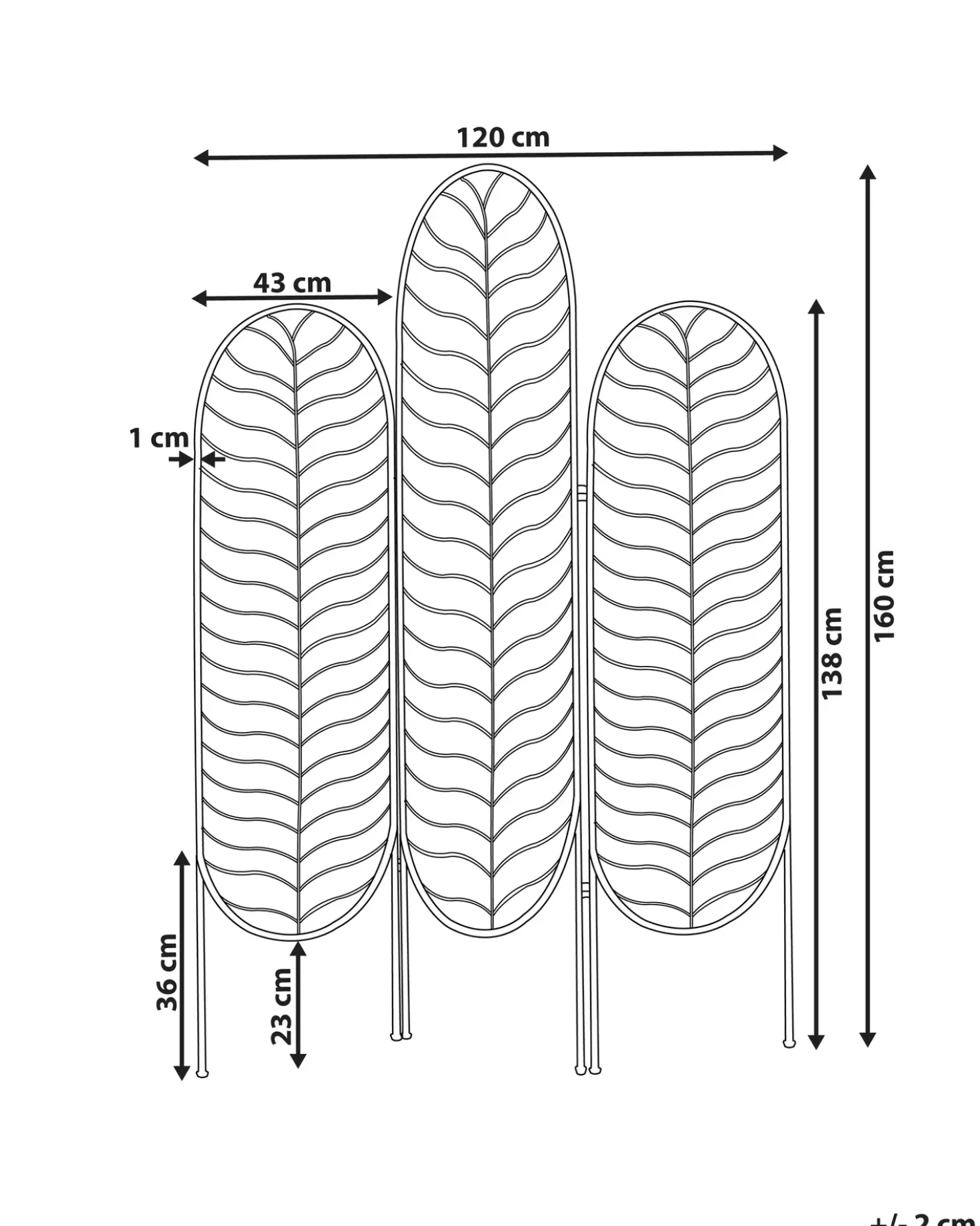 Divisorio per ambienti a 3 pannelli PESCIA Oro 120 cm 160 cm