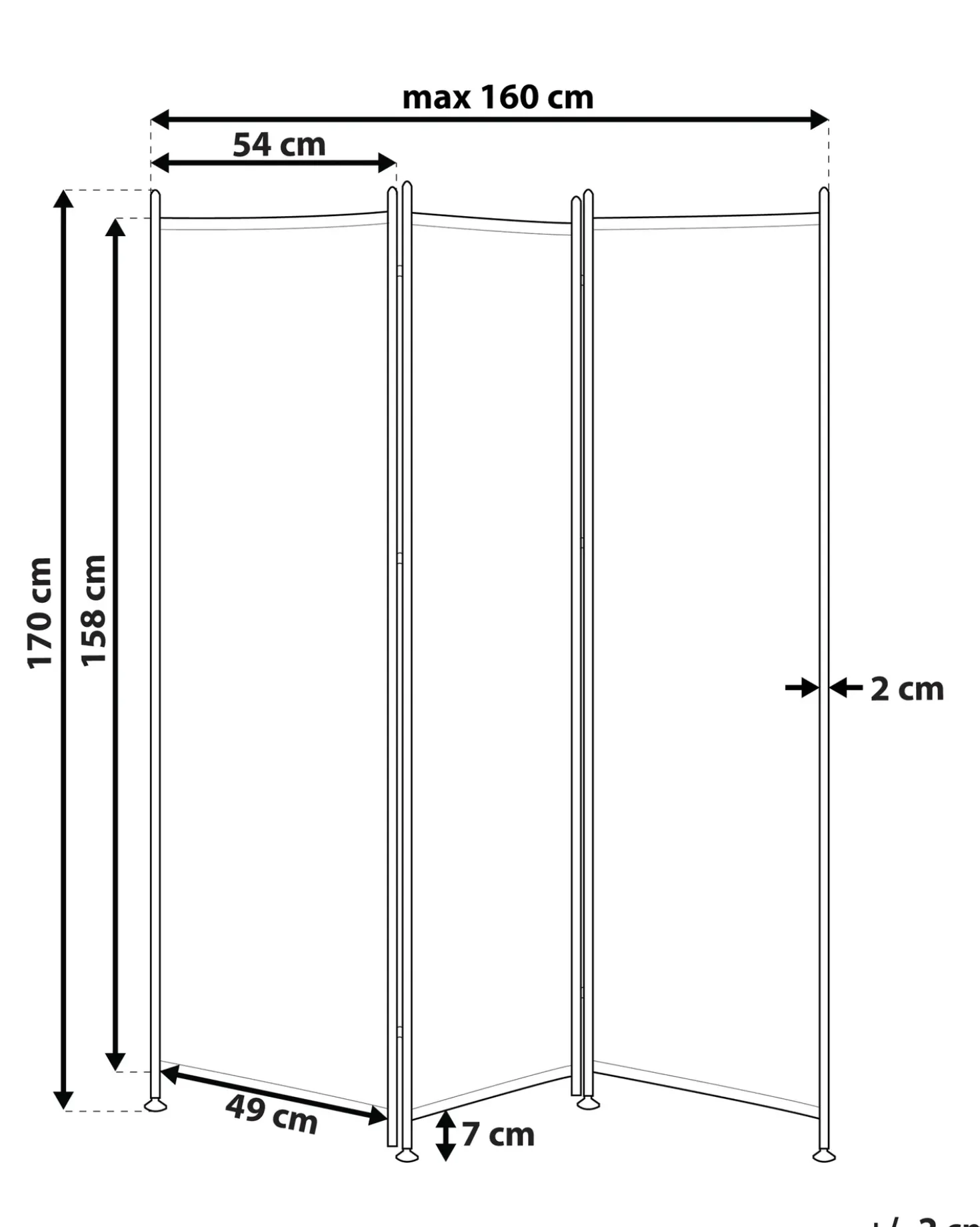 Divisorio per ambienti a 3 pannelli NARNI Grigio 160 cm 170 cm