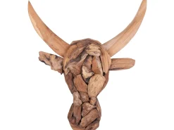Figura da parete Toro BULL HEAD Legno di teak 34 cm Marrone