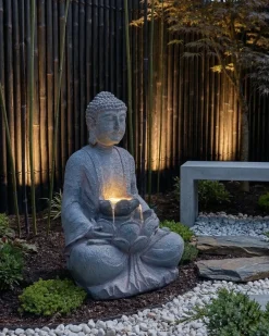 Fontana da giardino LED URLANTE Buddha Grigio