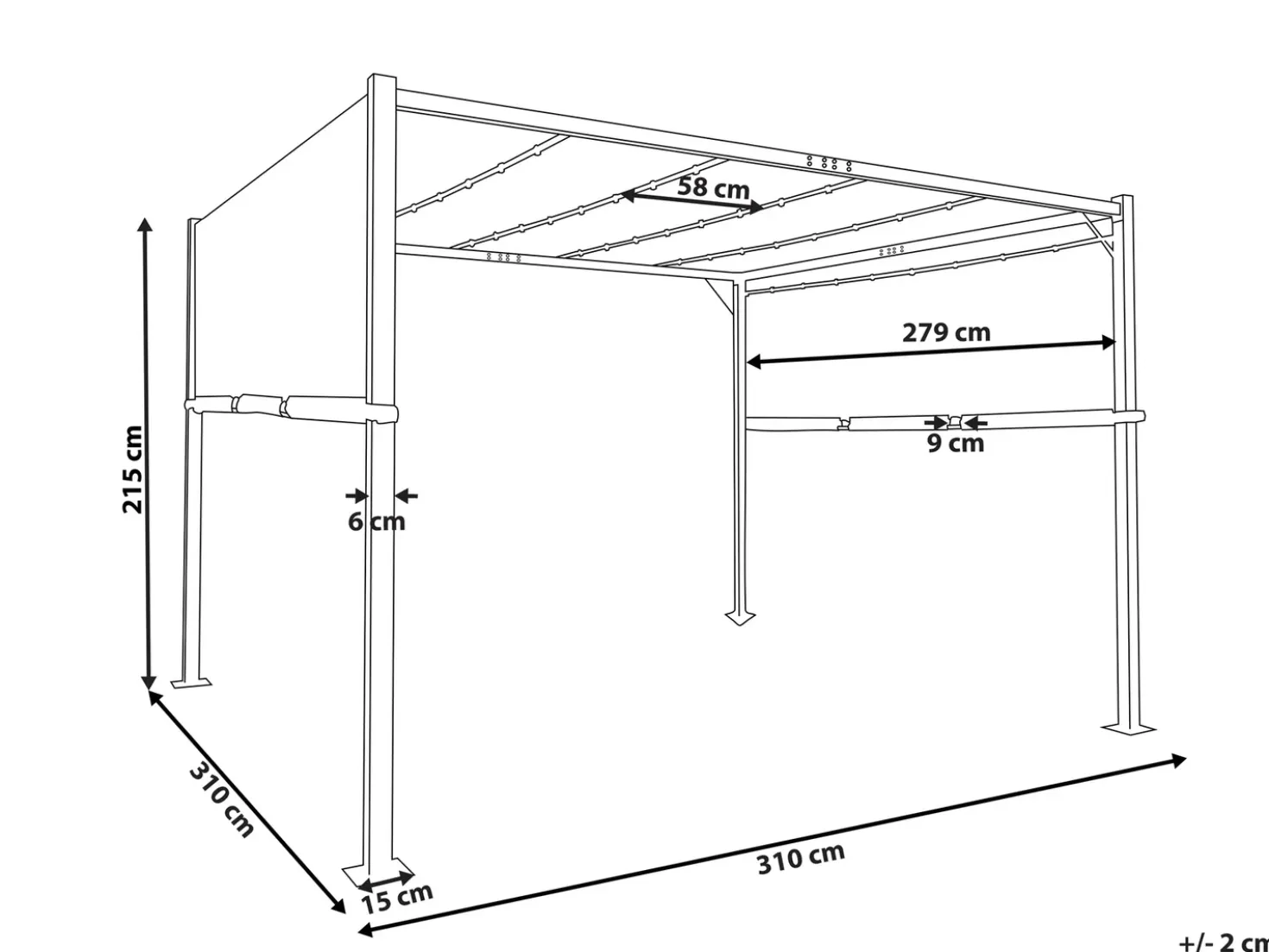 Gazebo LED PARGA Metallo 310 cm 310 cm Grigio scuro