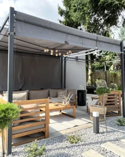 Gazebo LED PARGA Metallo 310 cm 310 cm Grigio scuro