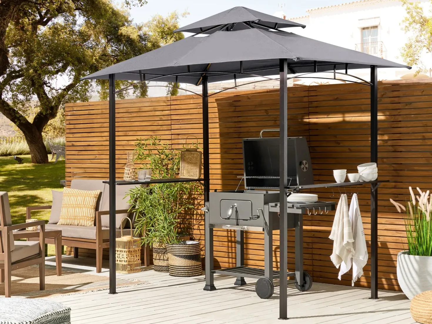 Gazebo NARO Metallo 240 cm 148 cm Grigio