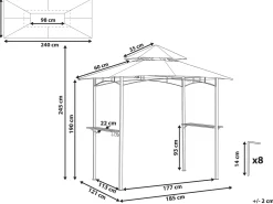 Gazebo NARO Metallo 240 cm 148 cm Grigio