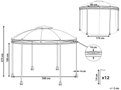 Gazebo SAFARA Metallo 368 cm 368 cm Grigio grafite