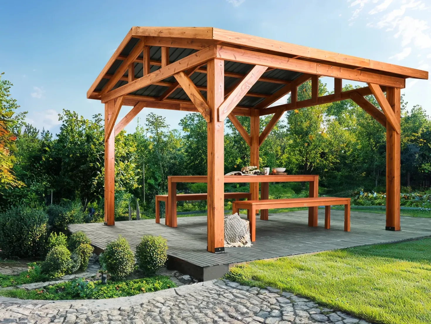 Gazebo SECCHIA Legno di abete 296 cm 350 cm Marrone/Grigio