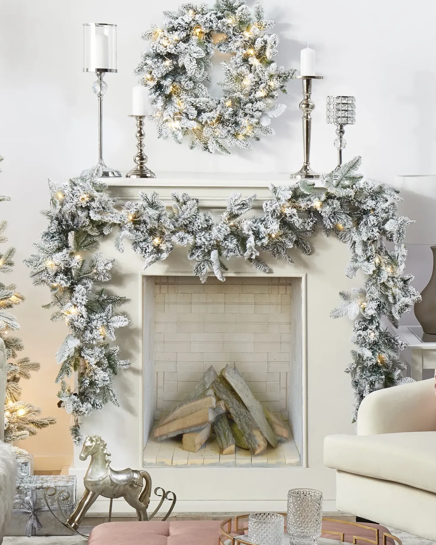 Ghirlanda natalizia innevata LED SUNDO Bianco 70 cm