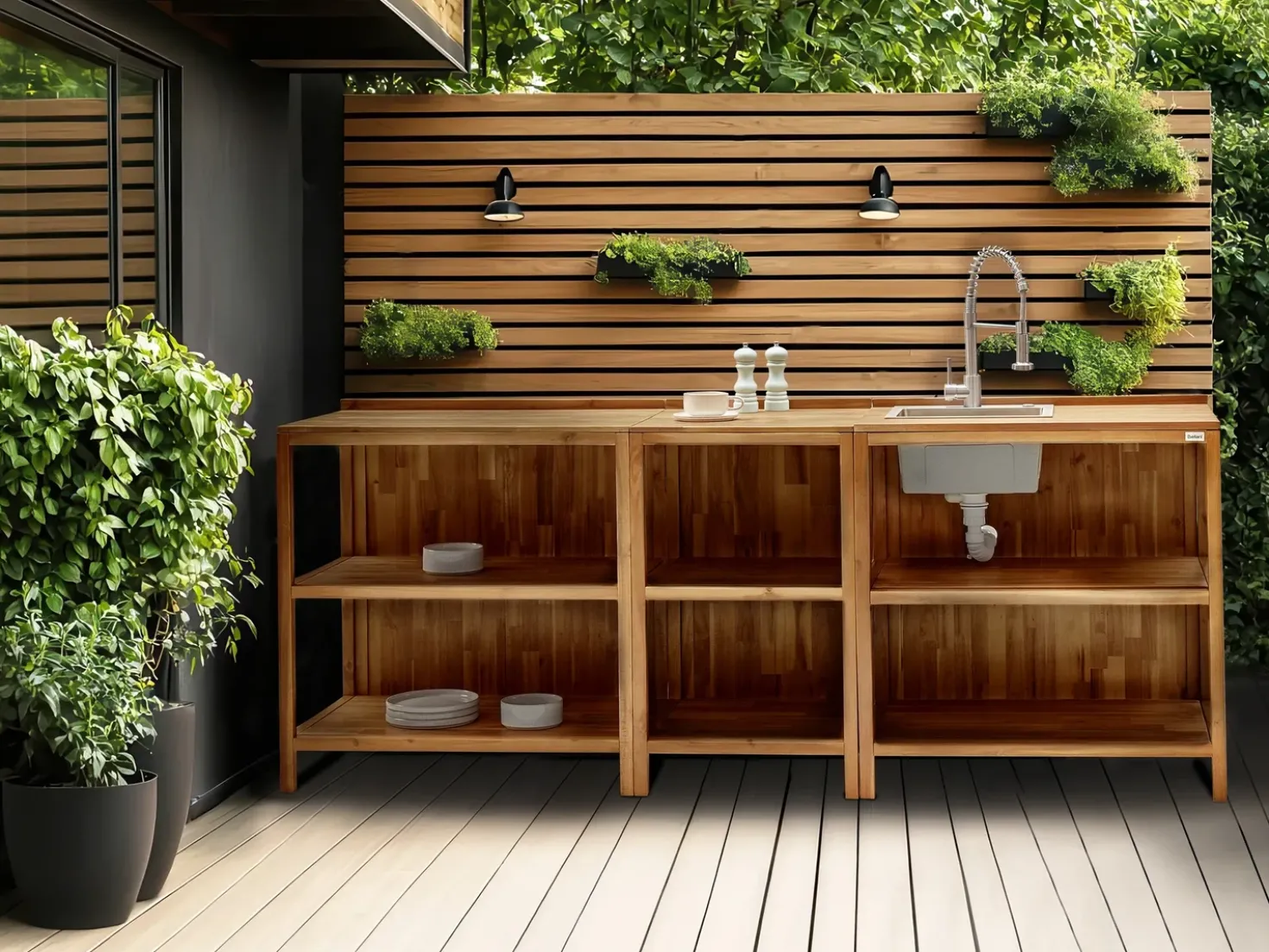 Isola per cucina esterna con lavello VENOSA Legno d'acacia Marrone/Argento