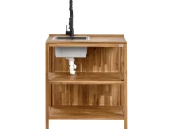 Isola per cucina esterna con lavello VENOSA Legno d'acacia Marrone/Nero Marrone