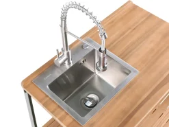 Isola per cucina esterna con lavello IVREA Legno di acacia certificato Marrone/Argento
