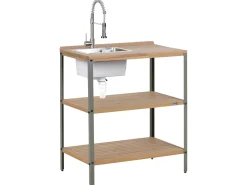 Isola per cucina esterna con lavello IVREA Legno di acacia certificato Marrone/Argento