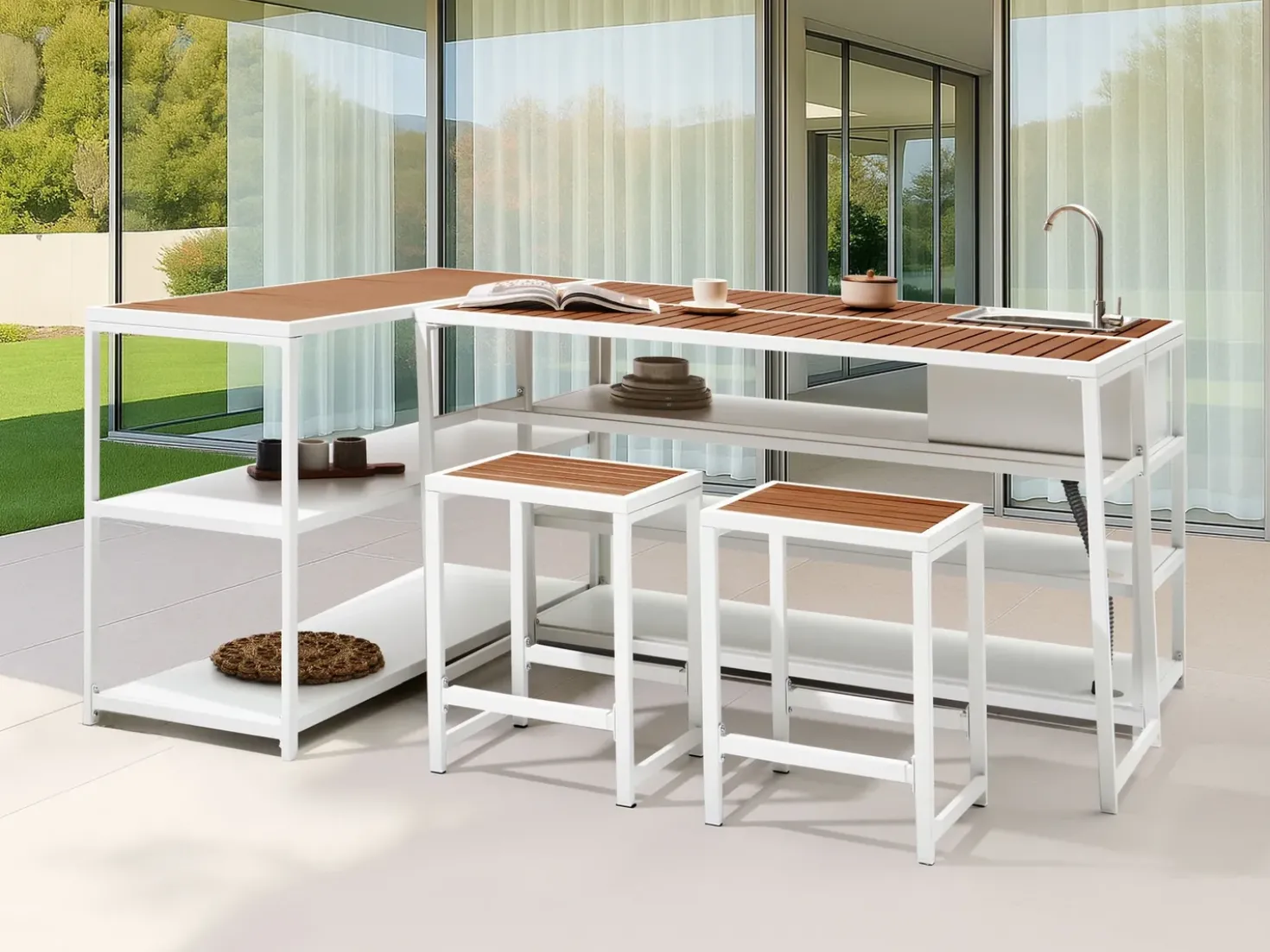 Isola per cucina esterna AVETRANA Metallo Marrone/Bianco