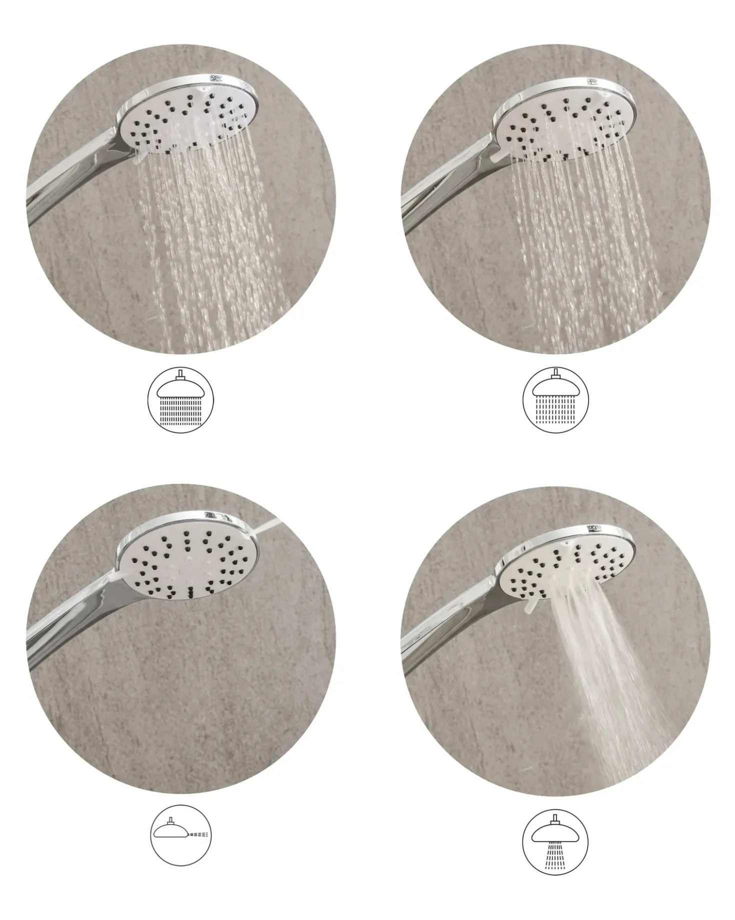 Kit doccia con soffione e flessibile CHURUN 4 Funzioni Argento