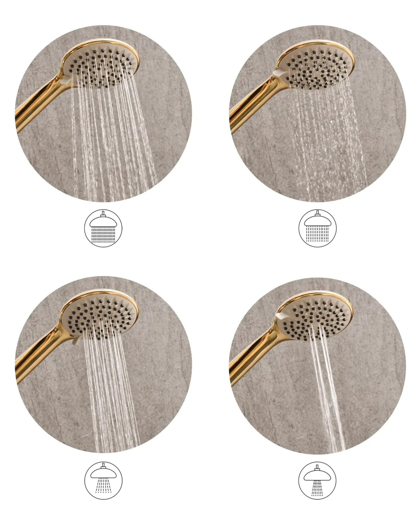 Kit doccia con soffione e flessibile TARMA 4 Funzioni Oro