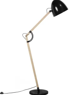 Lampada da pavimento HETTON Regolabile Legno di quercia Nero