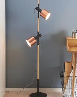 Lampada da pavimento OWENS Regolabile Legno di quercia Nero