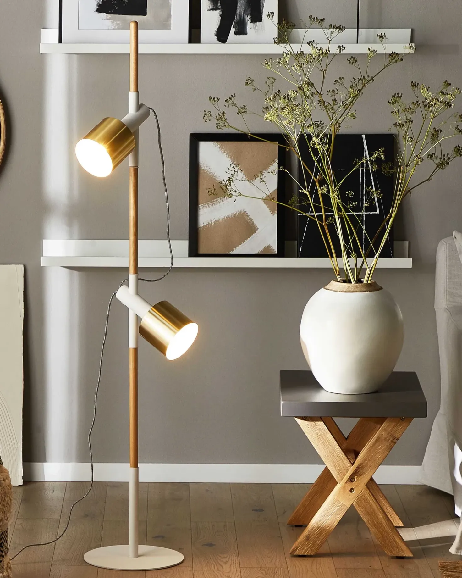 Lampada da pavimento OWENS Regolabile Legno di frassino Bianco