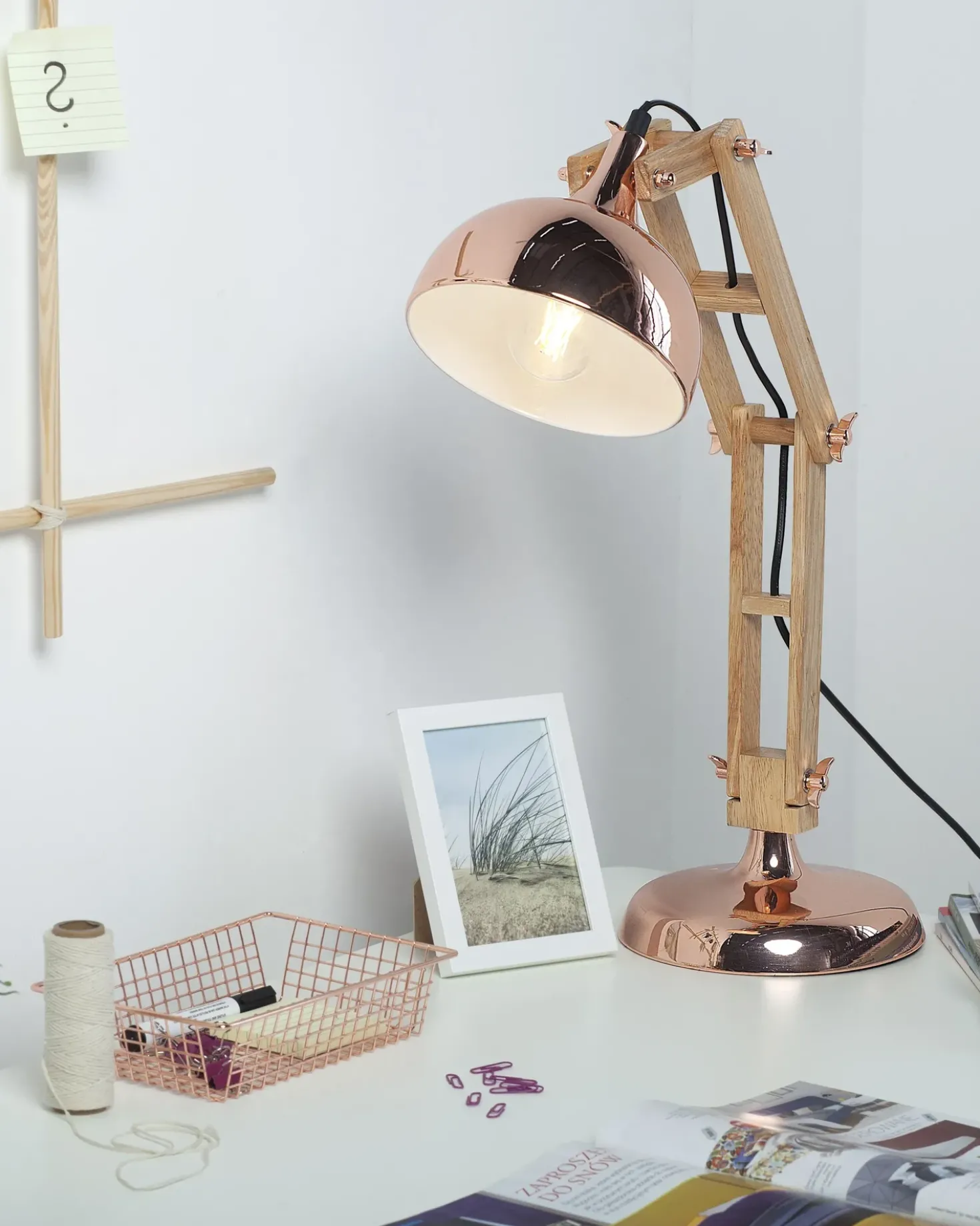 Lampada da scrivania SALADO Regolabile Legno Rame