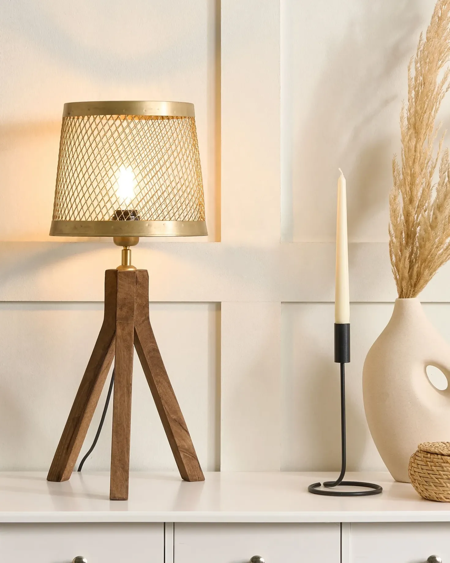 Lampada da tavolo BEKI Legno di mango Marrone