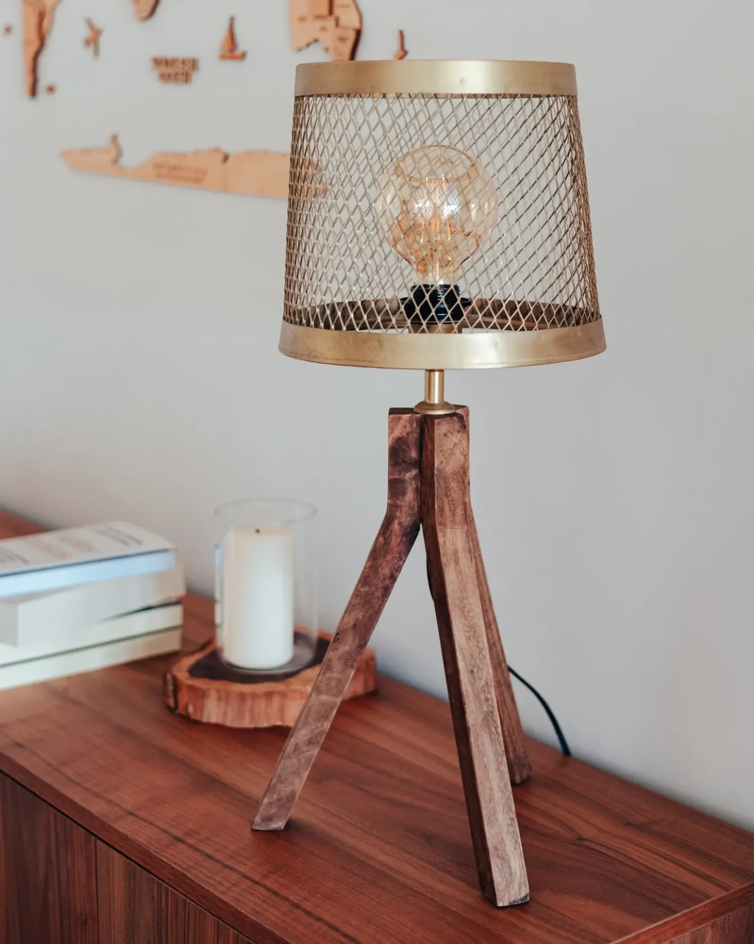 Lampada da tavolo BEKI Legno di mango Marrone